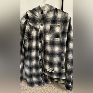 Young LA flannel hoodie, size small, white and black